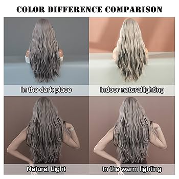 Amazon.com : 7JHH WIGS Long Wavy Silver Grey Black Highlight